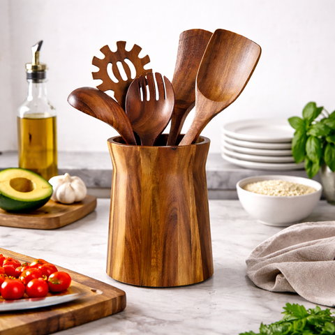 Teak Wood Kitchen Utensil Holder