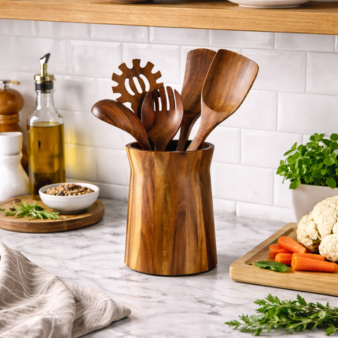 Teak Wood Kitchen Utensil Holder