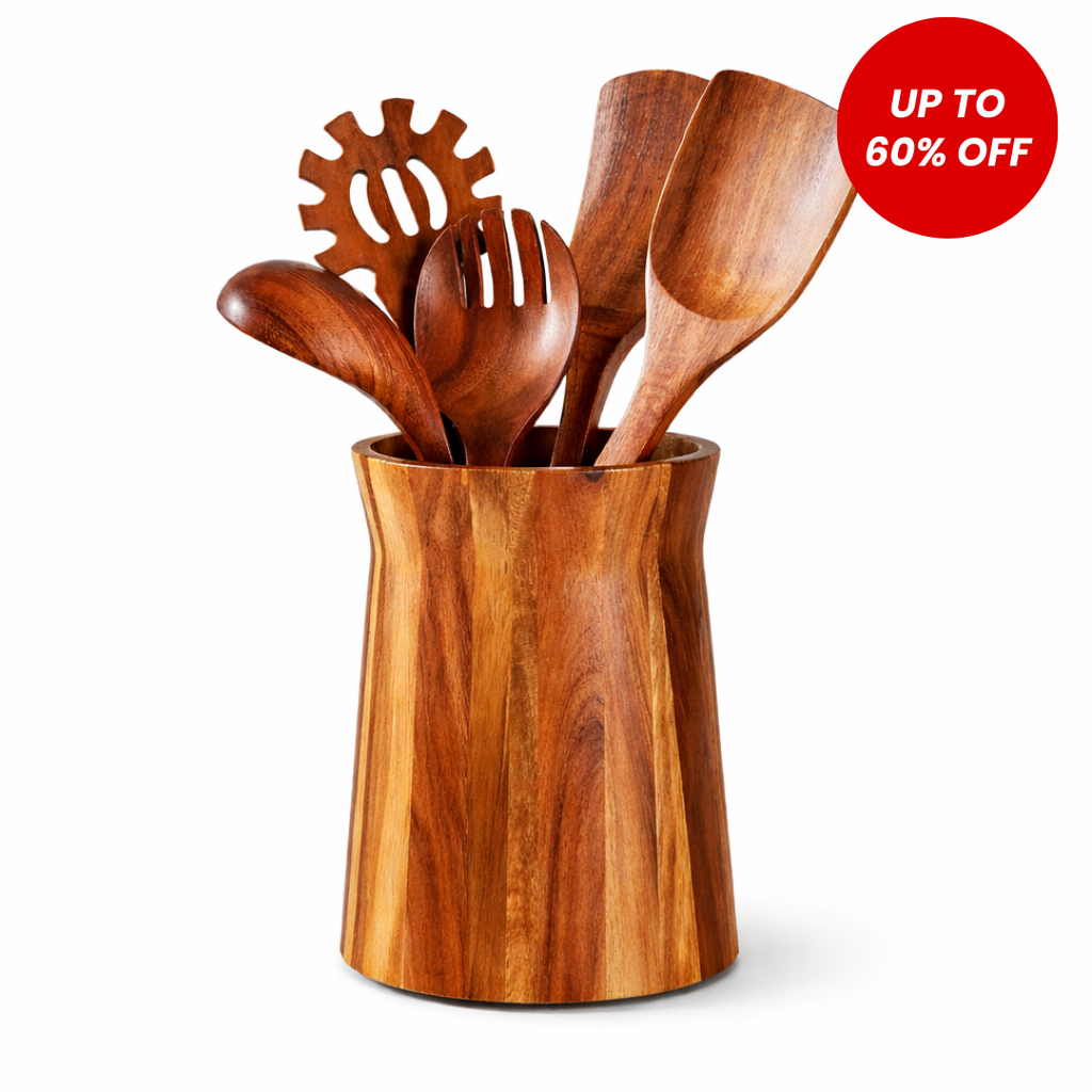 Teak Wood Kitchen Utensil Holder